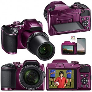 Digital Camera w/40x Zoom & HD Video (Plum) - International Version (No Warranty) + 4 AA Batteries with Charger + 10pc 32GB Dlx Accessory Kit w/ HeroFiber Cleaning Cloth